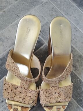 Jimmy Choo Cork Wedge Sandals with Gold Insole